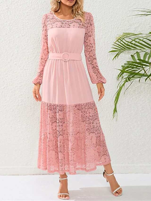 Women's Prom Dress Party Dress Lace Dress Long Dress Maxi Dress Black Pink Red Long Sleeve Pure Color Lace Spring Fall Winter Crew Neck Fashion Winter Dress Birthday Evening Party 2023 S M L XL XXL 3 Women's Prom Dress Party Dress Lace Dress Long Dress Maxi Dress Black Pink Red Long Sleeve Pure Color Lace Spring Fall Winter Crew Neck Fashion Winter Dress Birthday Evening Party 2023 S M L XL XXL
