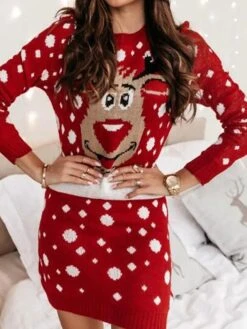 Women‘s Christmas Sweater Dress Winter Dress Sheath Dress Red Long Sleeve Animal Snowman Print Winter Fall Crew Neck Stylish Modern Winter Dress Fall Dress 2022 S M L XL -Tesla Style ejjhxp1662543921298
