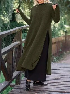 Women's Casual Dress Sweatshirt Dress Midi Dress Active Fashion Outdoor Going Out Weekend Crew Neck Pure Color Regular Fit ArmyGreen Black Dark Gray S M L XL XXL -Tesla Style ejvxpr1696926226735