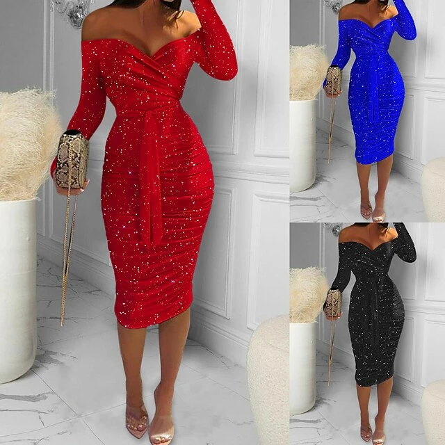 Women‘s Cocktail Party Dress Wedding Guest Dress Short Mini Dress Blue Red Black Long Sleeve Elk Snowflake Pure Color Fall Winter Off Shoulder Fashion 2023 S M L XL XXL 3 Women‘s Cocktail Party Dress Wedding Guest Dress Short Mini Dress Blue Red Black Long Sleeve Elk Snowflake Pure Color Fall Winter Off Shoulder Fashion 2023 S M L XL XXL