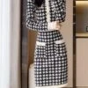 Women's Jumper Dress Knit Dress Midi Dress Daily Houndstooth Casual Daily Round Neck Long Sleeve Patchwork 2023 Regular Fit Black One Size -Tesla Style ekmchz1694756255988