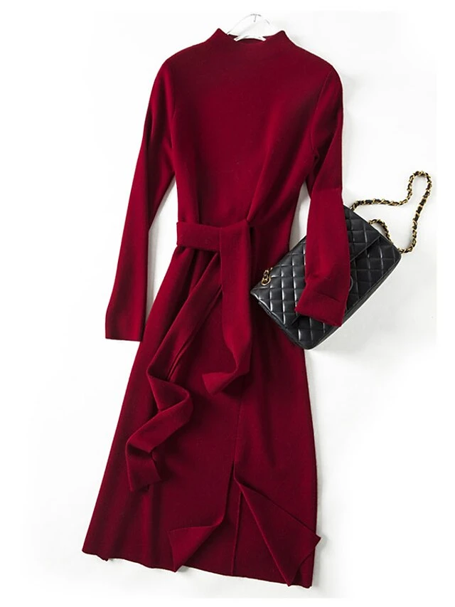 Women‘s Sweater Dress Winter Dress Midi Dress Green Camel Red Long Sleeve Pure Color Lace Up Split Winter Fall Turtleneck Casual One-Size 12 Women‘s Sweater Dress Winter Dress Midi Dress Green Camel Red Long Sleeve Pure Color Lace Up Split Winter Fall Turtleneck Casual One-Size - Image 10