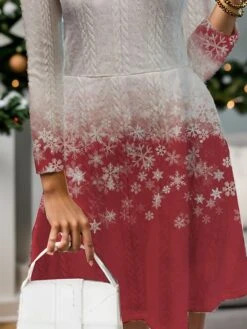 Women‘s Christmas Sweater Dress Jumper Dress Winter Dress Fashion Snowflake Outdoor Christmas Daily Date Crew Neck Long Sleeve Ribbed Print 2023 Regular Fit Wine S M L XL -Tesla Style ekybah1695348946703