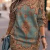 Women's Casual Dress Sweatshirt Dress Mini Dress Warm Fashion Outdoor Vacation Going Out Crew Neck Print Geometric Loose Fit Red Blue Brown S M L XL XXL -Tesla Style elvjuq1694590959566