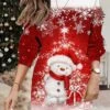 Women's Christmas Casual Dress Sweatshirt Dress Mini Dress Warm Fashion Outdoor Vacation Crew Neck Print Santa Claus Snowman Loose Fit White Wine Rusty Red S M L XL XXL