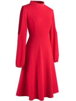 Women's Work Dress Semi Formal Dress A Line Dress Fashion Midi Dress Hollow Out Crew Neck Long Sleeve Plain Regular Fit Black Red Fall Winter S M L XL XXL -Tesla Style emomdc1692603044074