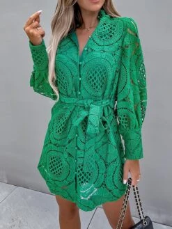 Women's Party Dress Lace Dress Cocktail Dress Mini Dress Black Green Rose Long Sleeve Pure Color Lace Fall Winter Autumn Stand Collar Fashion Vacation 2023 S M L XL -Tesla Style emzqgi1694503335985