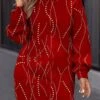 Women's Casual Dress Christmas Dress Sweatshirt Dress Ombre Print Crew Neck Mini Dress Fashion Streetwear Outdoor Christmas Long Sleeve Loose Fit Dark Red Fall Winter S M L XL XXL