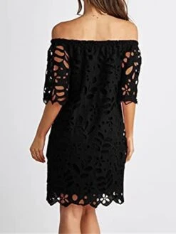 Women's Party Dress Cut Out Dress Cocktail Dress Midi Dress Black White Red Half Sleeve Pure Color Ruched Fall Winter Autumn Off Shoulder Fashion Winter Dress Wedding Guest Birthday 2023 S M L XL -Tesla Style enmagc1696490237165