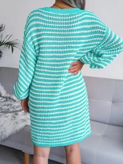 Women's Sweater Dress Jumper Dress Casual Dress Mini Dress Active Multicolor Outdoor Casual Daily Holiday V Neck Long Sleeve Patchwork 2023 Loose Fit Pink Blue Khaki S M L -Tesla Style enmdje1692947782201