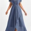 Women's Party Dress Homecoming Dress Wedding Guest Dress Long Dress Maxi Dress Blue Short Sleeve Pure Color Lace Summer Spring V Neck Fashion Birthday Evening Party Wedding Guest 2023 S M L XL 2XL 3XL