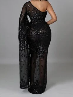Women's Party Dress Sequin Dress Sheath Dress Long Dress Maxi Dress Black Gold Long Sleeve Floral Print Spring Fall Winter One Shoulder Fashion Party Winter Dress Evening Party Slim 2023 S M L XL XXL -Tesla Style eobnut1657190189206