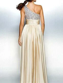 Women's Prom Dress Party Dress Sequin Dress Long Dress Maxi Dress Beige Sleeveless Pure Color Sequins Summer Spring Fall One Shoulder Fashion Party Wedding Guest Birthday 2022 S M L XL -Tesla Style eomvmd1634199799579