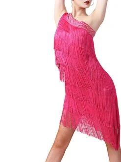 Women's Party Dress Fringe Dress Cocktail Dress Midi Dress Black White Light Red Sleeveless Pure Color Tassel Fringe Summer Spring Fall One Shoulder Fashion Evening Party Wedding Guest Vacation Slim -Tesla Style epcirh1639558930505