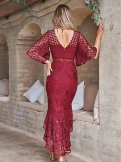 Women‘s Wedding Guest Dress Party Dress Bodycon Sheath Dress Midi Dress White Wine Navy Blue Half Sleeve Pure Color Lace Fall Spring Autumn Crew Neck Elegant Spring Dress Slim 2023 S M L XL -Tesla Style epiqex1651566074764