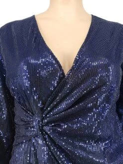 Women's Prom Dress Party Dress Sequin Dress Long Dress Maxi Dress Dark Blue Long Sleeve Pure Color Sequins Fall Winter Autumn Deep V Fashion Evening Party Vacation 2023 S M L XL -Tesla Style epmvuh1696748650139