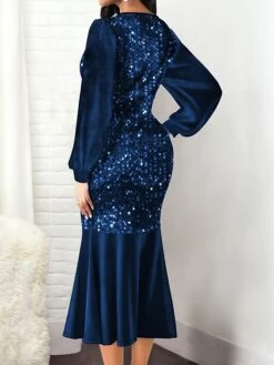 Women‘s Cocktail Party Dress Wedding Guest Dress Sequin Dress Midi Dress Black Wine Blue Long Sleeve Pure Color Sequins Fall V Neck Elegant Winter Dress Fall Dress 2023 S M L XL XXL 3XL 4XL 5XL -Tesla Style epxqcd1630401662996