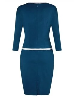 Women's Work Dress Sheath Dress Fashion Midi Dress Patchwork Fake Two Piece Square Neck 3/4 Length Sleeve Plain Regular Fit Black Pink Red Summer Spring S M L XL XXL -Tesla Style eqmnwn1684322605713