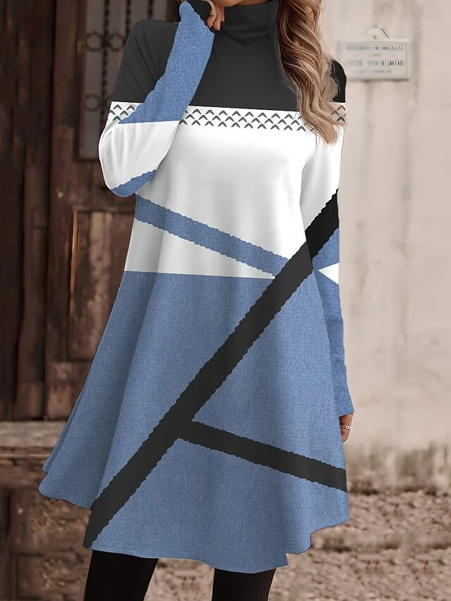 Women's Work Dress Casual Dress Fashion Winter Dress Daily Mini Dress Print Turtleneck Long Sleeve Geometric Regular Fit Blue Brown Green Fall Winter S M L XL XXL 3 Women's Work Dress Casual Dress Fashion Winter Dress Daily Mini Dress Print Turtleneck Long Sleeve Geometric Regular Fit Blue Brown Green Fall Winter S M L XL XXL