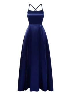 Women‘s Prom Party Dress Satin Dress Swing Dress Long Dress Maxi Dress Black Blue Dark Green Pure Color Backless Fall Spring Spaghetti Romantic Winter Dress Daily Evening Party 2023 -Tesla Style erexao1677580213602
