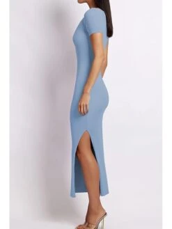 Women's Sweater Dress Winter Dress Jumper Dress Midi Dress Split Outdoor Street Daily Fashion Streetwear U Neck Short Sleeve 2023 Slim Black White Wine Color S M L XL Size -Tesla Style erfmen1695035671212