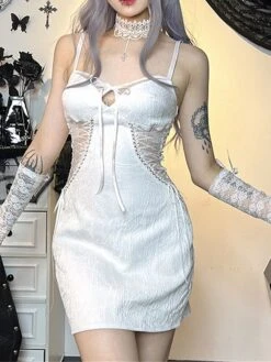 Women's Party Dress Cocktail Dress Bodycon Mini Dress White Sleeveless Pure Color Lace Up Spring Fall Winter Spaghetti Strap Fashion Halloween Birthday Wedding Guest 2023 S M L -Tesla Style eserql1693886979570