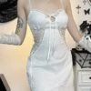 Women's Party Dress Cocktail Dress Bodycon Mini Dress White Sleeveless Pure Color Lace Up Spring Fall Winter Spaghetti Strap Fashion Halloween Birthday Wedding Guest 2023 S M L