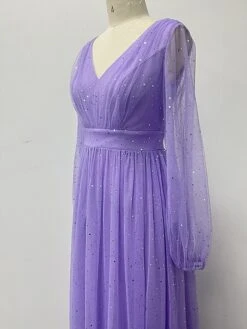 Women‘s Prom Dress Party Dress Sequin Dress Long Dress Maxi Dress Purple Long Sleeve Pure Color Sparkly Glitter Sequins Fall Winter Autumn V Neck Fashion Wedding Guest Birthday Evening Party -Tesla Style esrskk1693535481061
