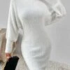 Women's Sweater Dress Winter Dress Jumper Dress Midi Dress Patchwork Street Daily Date Fashion Streetwear Crew Neck Long Sleeve 2023 Slim Black White Khaki Color S M L XL Size