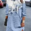 Women's Casual Dress Hoodie Dress Mini Dress Warm Fashion Outdoor Vacation Going Out Hoodie Pocket Print Floral Geometric Loose Fit Pink Blue Green S M L XL XXL