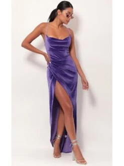 Women‘s Party Dress Wedding Guest Dress Velvet Dress Red Long Dress Maxi Dress Purple Red Wine Sleeveless Pure Color Lace Up Split Velvet Spring Summer Spaghetti Strap Elegant Sexy Slim S M L XL XXL -Tesla Style eujanc1666257377986