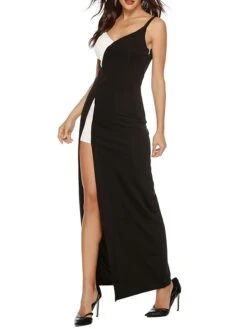 Women's Prom Dress Party Dress Wedding Guest Dress Long Dress Maxi Dress Black Sleeveless Color Block Backless Spring Fall Winter Spaghetti Strap Fashion Wedding Guest Evening Party Vacation 2023 S M -Tesla Style evacrm1696926281418