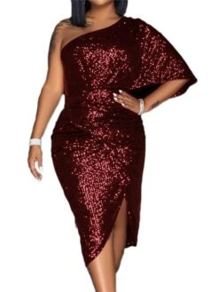 Women's Cocktail Party Dress Sequin Dress Bodycon Midi Dress Black Silver Red Half Sleeve Pure Color Sequins Spring One Shoulder S M L XL 28 Women's Cocktail Party Dress Sequin Dress Bodycon Midi Dress Black Silver Red Half Sleeve Pure Color Sequins Spring One Shoulder S M L XL -Tesla Style evjwnl1639564569632