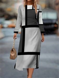 Women's Work Dress Casual Dress Semi Formal Dress Fashion Winter Dress Daily Midi Dress Print Crew Neck Long Sleeve Geometric Plaid Slim Light Pink Pink Blue Fall Winter S M L XL XXL -Tesla Style evurcc1694660964425