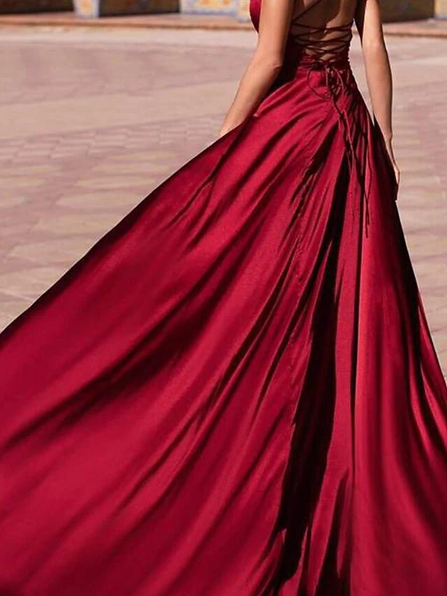 Women‘s Prom Party Dress Satin Maxi Long Dress Red Sleeveless Pure Color Backless Split Fall Spring Deep V Cold Shoulder Party Personalized Elegant Party 2023 S M L XL XXL 7 Women‘s Prom Party Dress Satin Maxi Long Dress Red Sleeveless Pure Color Backless Split Fall Spring Deep V Cold Shoulder Party Personalized Elegant Party 2023 S M L XL XXL - Image 5