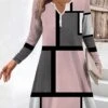 Women's Work Dress Casual Dress Fashion Winter Dress Daily Mini Dress Button Print V Neck Long Sleeve Geometric Plaid Regular Fit Pink Blue Gray Fall Winter S M L XL XXL -Tesla Style eweaoq1694660963950