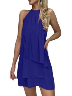 Women's Work Dress Chiffon Dress Black Dress Fashion Mini Dress Layered Crew Neck Sleeveless Plain Regular Fit Black White Pink Summer Spring S M L XL XXL -Tesla Style ewgqbo1686281063325