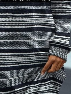 Women's Casual Dress Sweatshirt Dress Mini Dress Warm Fashion Outdoor Vacation Going Out Crew Neck Print Striped Regular Fit Black S M L XL XXL -Tesla Style ewiqff1697023837060