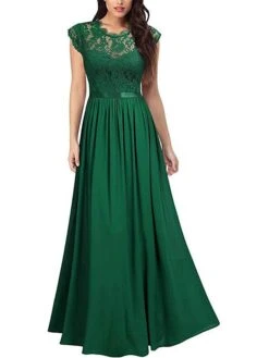 Women's Prom Dress Party Dress Lace Dress Long Dress Maxi Dress Black Wine Navy Blue Short Sleeve Pure Color Lace Summer Spring Fall Crew Neck Party Wedding Guest Vacation Fall Dress 2023 S M L XL 2XL -Tesla Style ewtqqi1672828171132