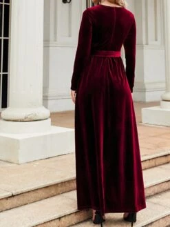 Women's Party Dress Velvet Dress Emerald Green Dress Long Dress Maxi Dress Black Wine Green Long Sleeve Pure Color Lace Up Spring Fall Winter Round Neck Fashion Winter Dress Fall Dress Spring Dress -Tesla Style ewyxbm1664430784696