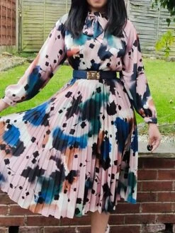 Women's Casual Dress Swing Dress Church Dress Knee Length Dress Blue Long Sleeve Tie Dye Ruched Fall Winter Autumn V Neck Casual Winter Dress Fall Dress 2023 S M L XL XXL 3XL