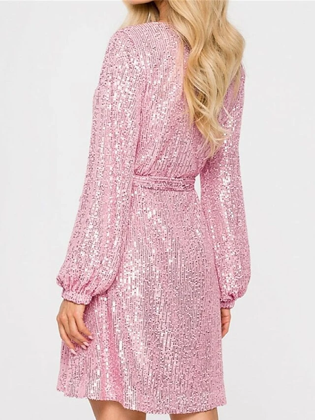 Women‘s Party Dress Sequin Dress Homecoming Dress Cocktail Dress Midi Dress Black Champagne Pink Long Sleeve Pure Color Sparkly Glitter Lace Up Fall Winter Autumn Crew Neck Wedding Guest 10 Women‘s Party Dress Sequin Dress Homecoming Dress Cocktail Dress Midi Dress Black Champagne Pink Long Sleeve Pure Color Sparkly Glitter Lace Up Fall Winter Autumn Crew Neck Wedding Guest - Image 8