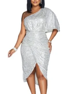 Women's Cocktail Party Dress Sequin Dress Bodycon Midi Dress Black Silver Red Half Sleeve Pure Color Sequins Spring One Shoulder S M L XL 23 Women's Cocktail Party Dress Sequin Dress Bodycon Midi Dress Black Silver Red Half Sleeve Pure Color Sequins Spring One Shoulder S M L XL -Tesla Style eyohss1639564568067