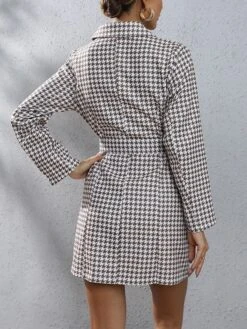 Women's Work Dress Blazer Dress Sheath Dress Fashion Mini Dress Button Print Lapel Long Sleeve Plaid Regular Fit Red Khaki Fall S M L XL XXL -Tesla Style eyygff1693281057276