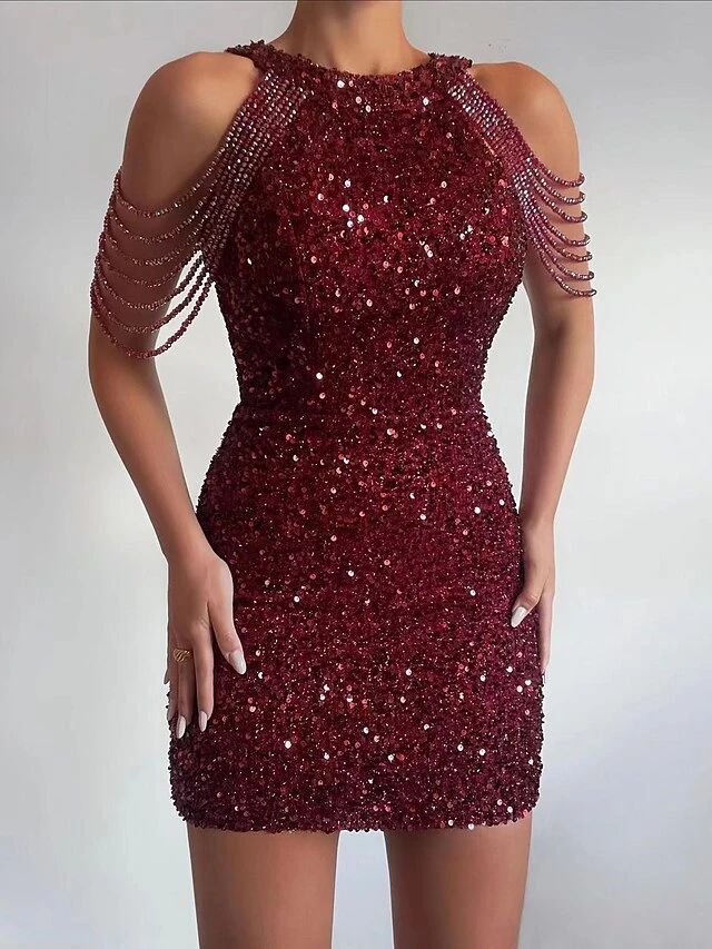 Women‘s Homecoming Dress Bodycon Mini Dress Black Pink Sleeveless Pure Color Sequins Tassel Fringe Beads Spring Summer Crew Neck Hot Elegant Party 2023 S M L XL / Party Dress 8 Women‘s Homecoming Dress Bodycon Mini Dress Black Pink Sleeveless Pure Color Sequins Tassel Fringe Beads Spring Summer Crew Neck Hot Elegant Party 2023 S M L XL / Party Dress - Image 6