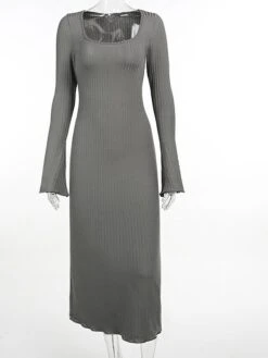 Women's Sweater Dress Jumper Dress Casual Dress Long Dress Maxi Dress Fashion Pure Color Outdoor Daily Vacation Going Out Square Neck Long Sleeve Patchwork 2023 Regular Fit Black Apricot Gray S M L -Tesla Style ezhmsu1695643845584