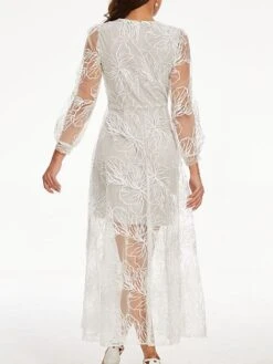Women's Party Dress Homecoming Dress White Dress Long Dress Maxi Dress White Long Sleeve Floral Lace Spring Fall Winter V Neck Vintage Wedding Guest Fall Dress 2023 S M L XL XXL -Tesla Style ezomzo1688378810007