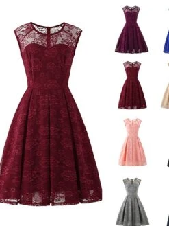 Women's Retro 1950s Vintage Tea Dresses Midi Dress Party Outdoor Lace Ruched Plain Crew Neck Sleeveless Regular Fit Summer Spring 2023 Black Pink S M L XL -Tesla Style ezsrhk1673235461652