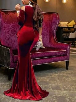 Women‘s Formal Party Dress Velvet Dress Red Sheath Dress Long Dress Maxi Dress Wine Dark Blue Black 3/4 Length Sleeve Pure Color Ruched Winter Fall Crew Neck Elegant Slim 2023 S M L XL 2XL 3XL -Tesla Style ezuwea1681885133800