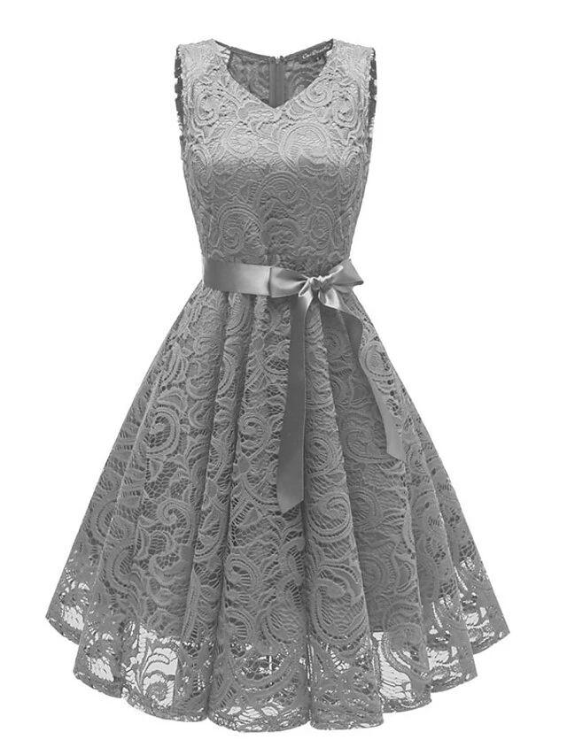 Women's Party Dress Vintage Tea Dresses Lace Dress Homecoming Dress Knee Length Dress Pink Wine Navy Blue Sleeveless Pure Color Lace Summer Spring Fall V Neck Vintage Party Wedding Guest Dress 6 Women's Party Dress Vintage Tea Dresses Lace Dress Homecoming Dress Knee Length Dress Pink Wine Navy Blue Sleeveless Pure Color Lace Summer Spring Fall V Neck Vintage Party Wedding Guest Dress - Image 4